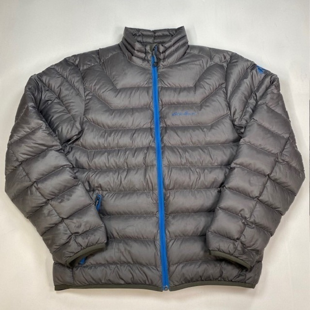 Eddie Bauer First Ascent Downlight Puffer Jacket Mens Medium Gray Goose Down Zip